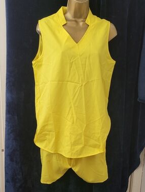 Bright Yellow Sleeveless V-Neck Top /shorts